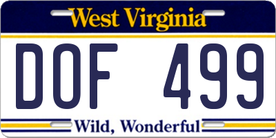 WV license plate DOF499
