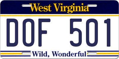 WV license plate DOF501