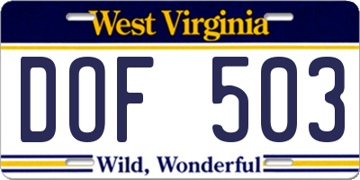 WV license plate DOF503