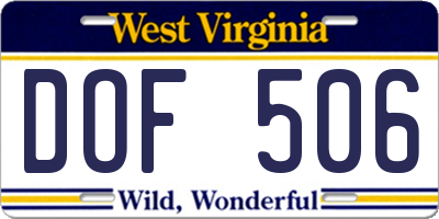 WV license plate DOF506