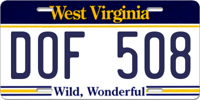 WV license plate DOF508