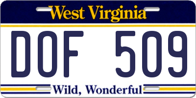 WV license plate DOF509