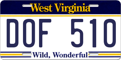 WV license plate DOF510