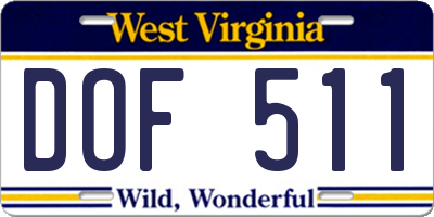 WV license plate DOF511