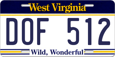 WV license plate DOF512