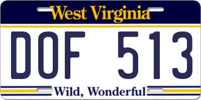 WV license plate DOF513