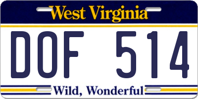 WV license plate DOF514