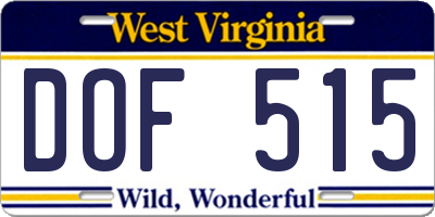 WV license plate DOF515