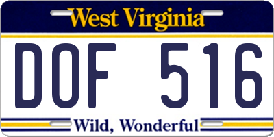 WV license plate DOF516