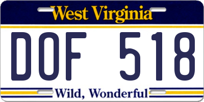 WV license plate DOF518