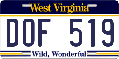 WV license plate DOF519