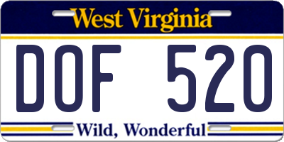 WV license plate DOF520