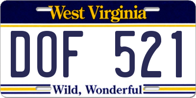 WV license plate DOF521