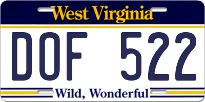 WV license plate DOF522