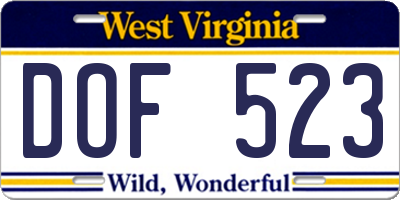 WV license plate DOF523