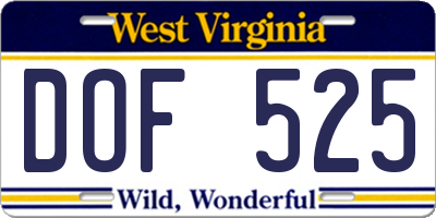 WV license plate DOF525