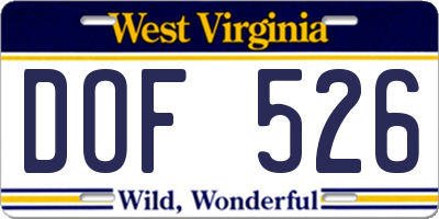 WV license plate DOF526