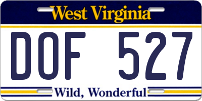 WV license plate DOF527