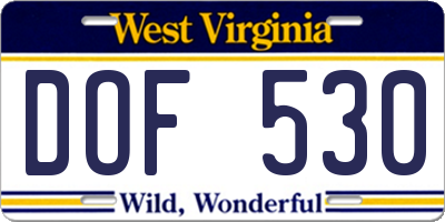 WV license plate DOF530