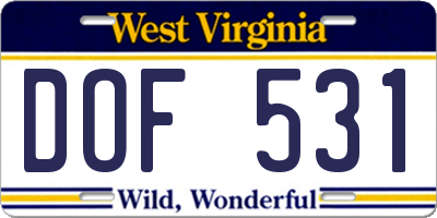 WV license plate DOF531