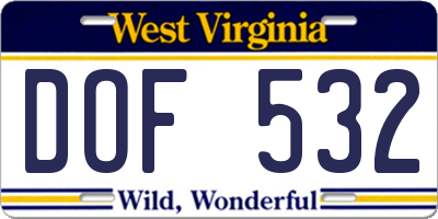 WV license plate DOF532
