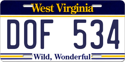WV license plate DOF534