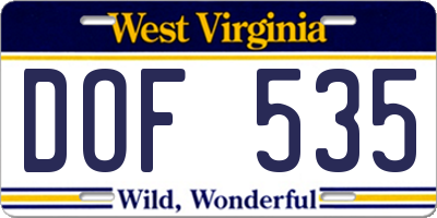 WV license plate DOF535