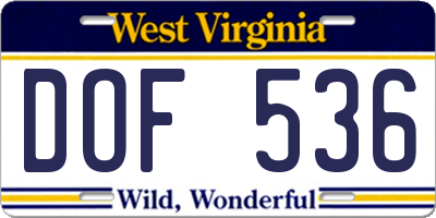 WV license plate DOF536
