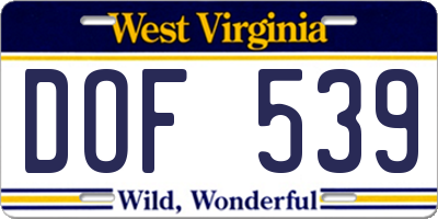 WV license plate DOF539