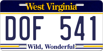 WV license plate DOF541