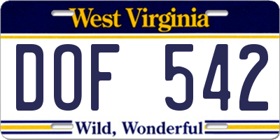 WV license plate DOF542