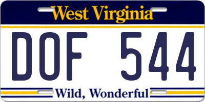 WV license plate DOF544