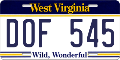 WV license plate DOF545