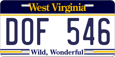 WV license plate DOF546