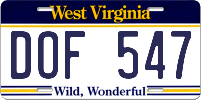 WV license plate DOF547