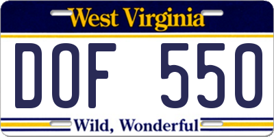 WV license plate DOF550