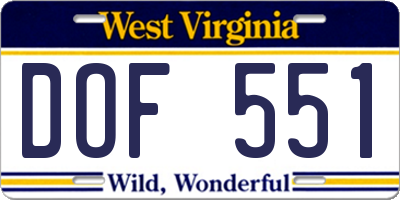 WV license plate DOF551