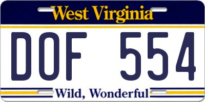WV license plate DOF554
