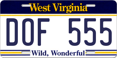 WV license plate DOF555