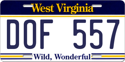 WV license plate DOF557