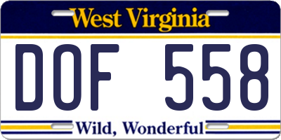 WV license plate DOF558
