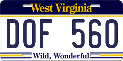 WV license plate DOF560