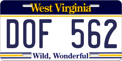 WV license plate DOF562