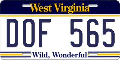 WV license plate DOF565