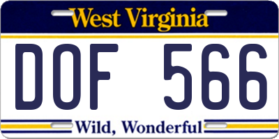 WV license plate DOF566