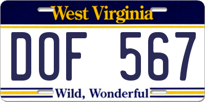 WV license plate DOF567