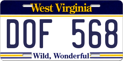 WV license plate DOF568