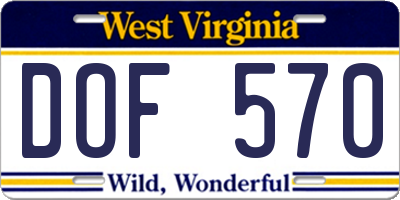 WV license plate DOF570