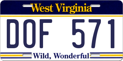 WV license plate DOF571