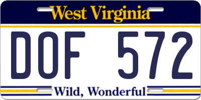 WV license plate DOF572